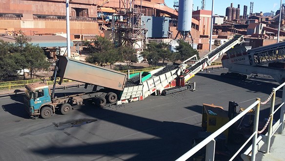 truck unloader feeding radial telescopic